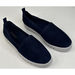 Vionic Uptown A-Line Navy Blue Suede Loafer Sneakers Womens Size 9.5 New $130